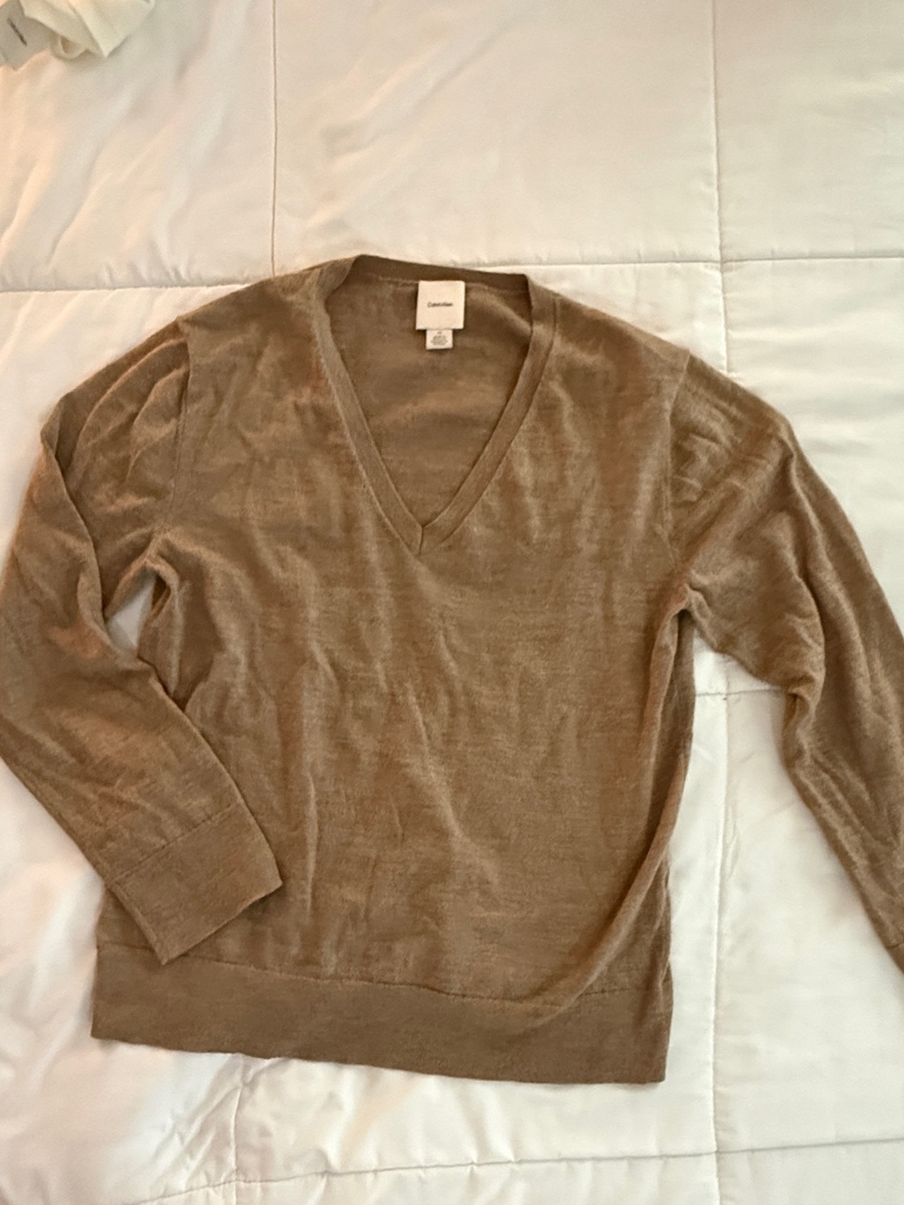 Calvin Klein Men’s V-Neck Sweater in Taupe